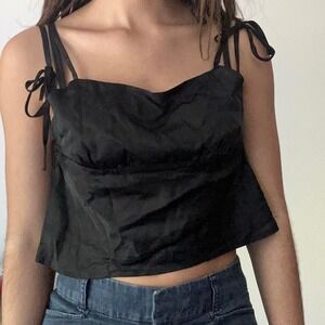 Wild Fable Black Crop Top Tie Strap Sleeveless Cami Casual Size M
